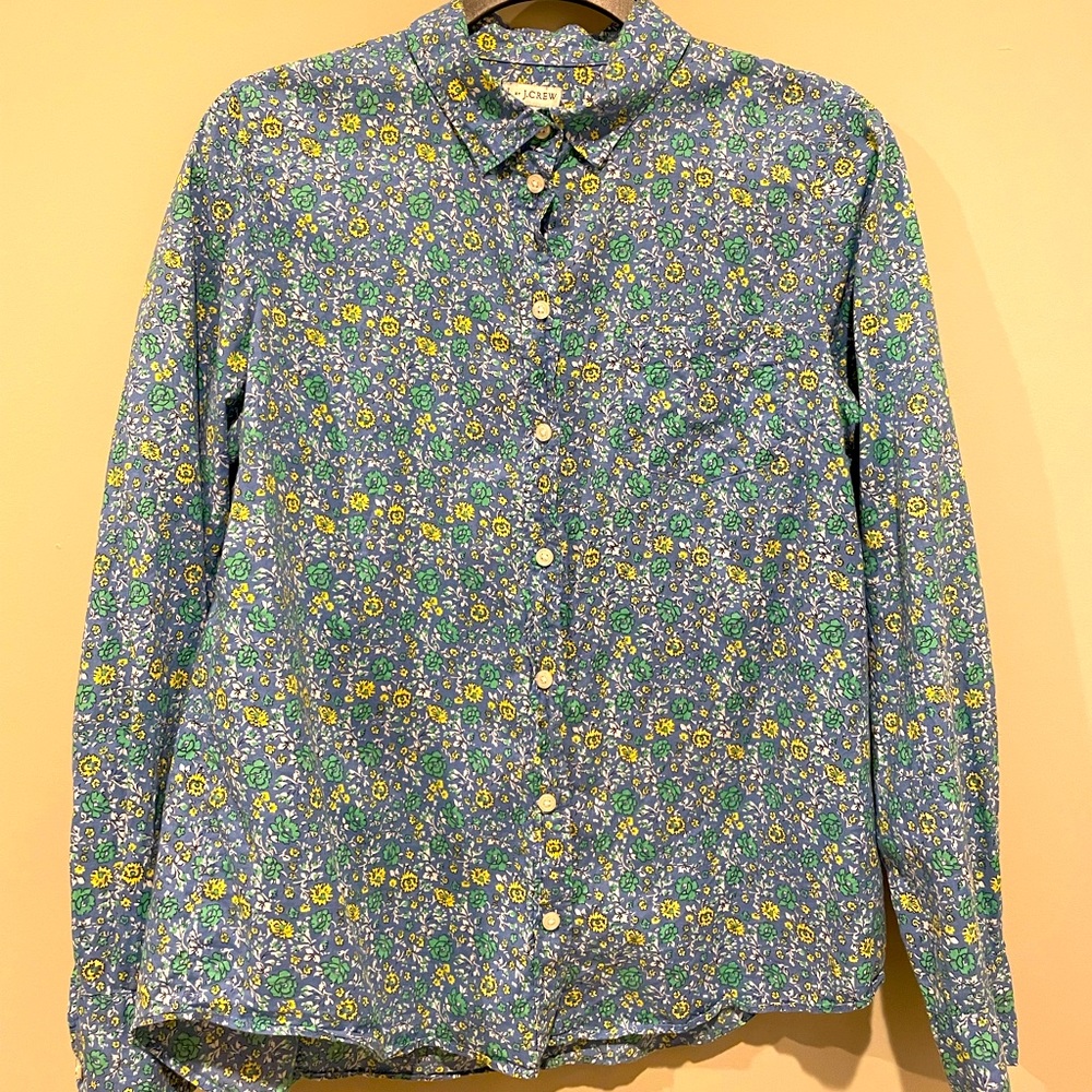 J by J Crew Blue Floral Blouse Womens M